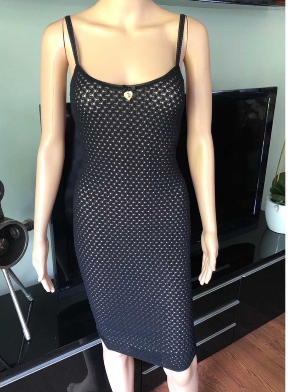 Love Island Dolce & Gabbana Vintage Virgin Mary Charm Black Dress